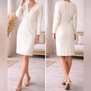 Smythe V-Neck Dolman Sleeve Knee Length Dress in Chalk